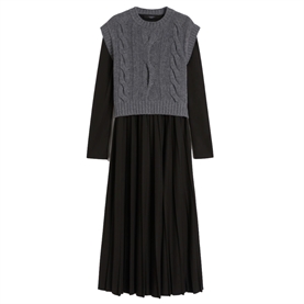 Weekend Max Mara Jersey Kjole W. Knitted Waistcoat, Sort/Grå